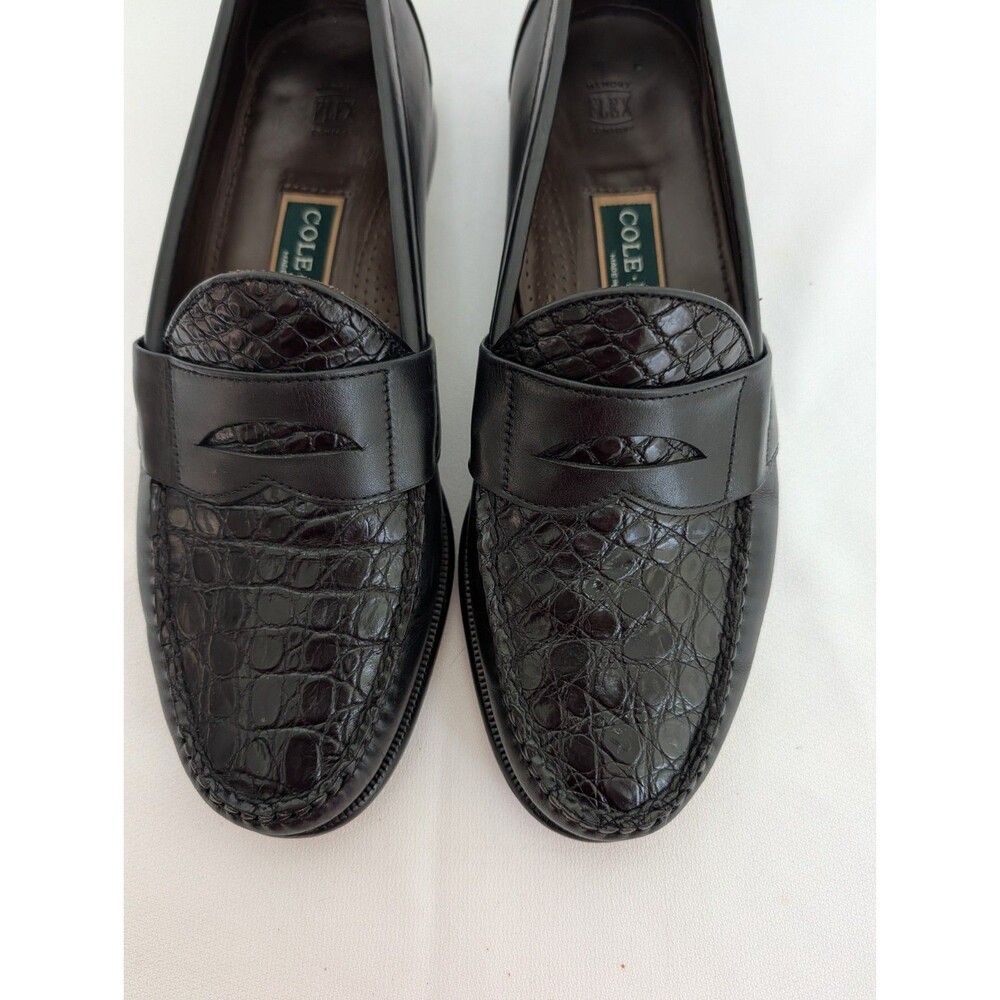 Cole Haan Genuine Crocodile Leather Loafers Sz 10? Black Slip On Dress Shoes US - Picture 2 of 11